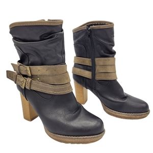 Muk Luks Skylynn Black Faux Leather High Heel Ankle Boots Faux Fur Lined Size 8